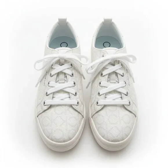 Calvin Klein Women's Michaela sneakers white monogram print Shoe Size 12 - Picture 1 of 8